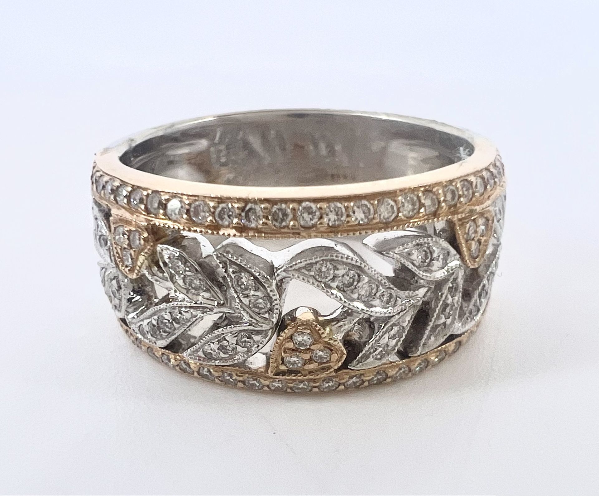 14k Two Tone Rose & White Gold 7.3g With Natural Diamonds Ring Size 6.5
