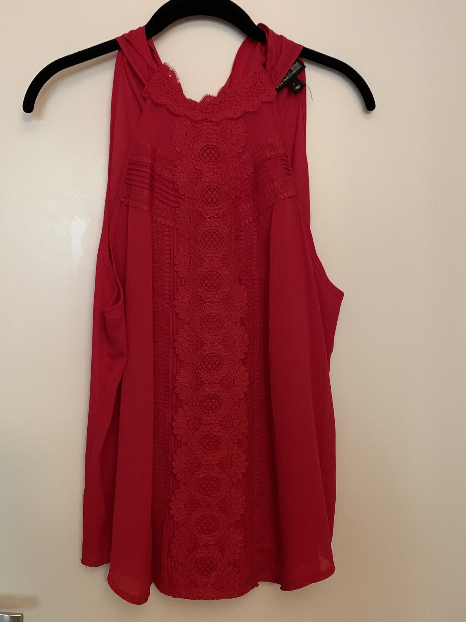 Red Sleeveless Ruffled Blouse