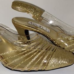 Vintage Gold Glitter Amanda Cancun Heels Size 8W