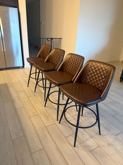 Set of 4 Brown Faux Leather Bar Stools