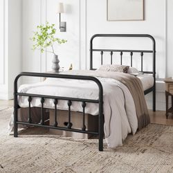 Yaheetech Twin Metal Bed Frame, Victorian Iron-Art Headboard, 450 lb Capacity, 12.6" Storage Space, No Box Spring Needed Black