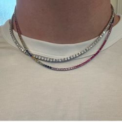 Multi Color Sapphire Tennis Necklace