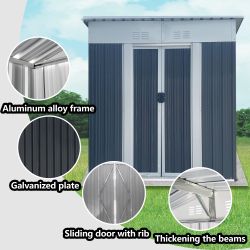 5FTx3FT Pent Roof Grey Outdoor Tool Bike Storage Garden Shed With Aluminum Alloy Frame And Sliding Door