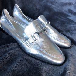 New Women’s Zara Metallic Silver Loafers - Size 9.5 