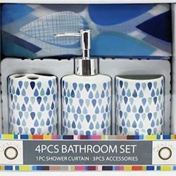 Opaline Blue Terardrop Raindrop 4 Pcs Ceramic Bathroom Accessory Set