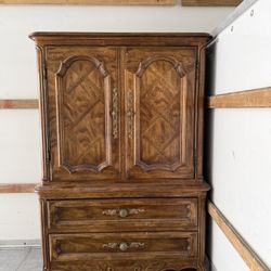 Vintage Solid Wood Armoire / Wardrobe Cabinet – Beautiful Details