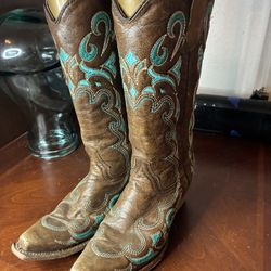 Circle G by Corral Brown Turquoise Snip Toe Cowgirl Women 7.5 M Boots L5193