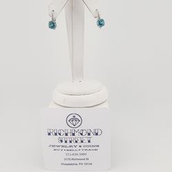 14k gold diamond & Caribbean blue topaz earrings