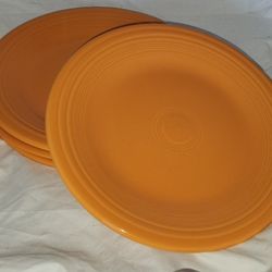 4 Fiestaware Orange Tangerine Butterscotch Dinner Plates mcm