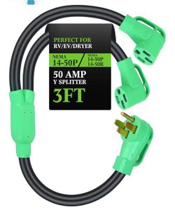 50Amp NEMA 14-50 Y Splitter Adapter Cord ETL Listed NEMA 14-50P Male to 2X 14-50R Female 4 Prong 250V Splitter for RV and EV 6/3+8/1 STW AWG RV Genera