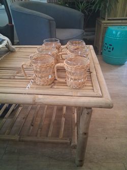Vintage Rattan Glass Mugs