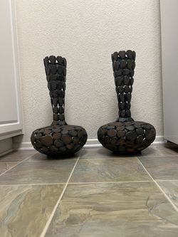 Set of 2 River Stone Decorative Vases