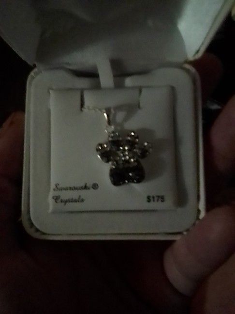 Paw Print Silver Crystal Pendant