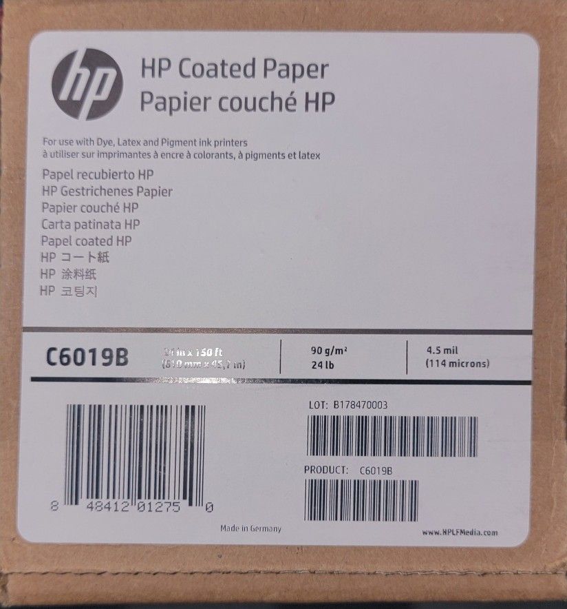 HP Coated Paper, product number C6019B.