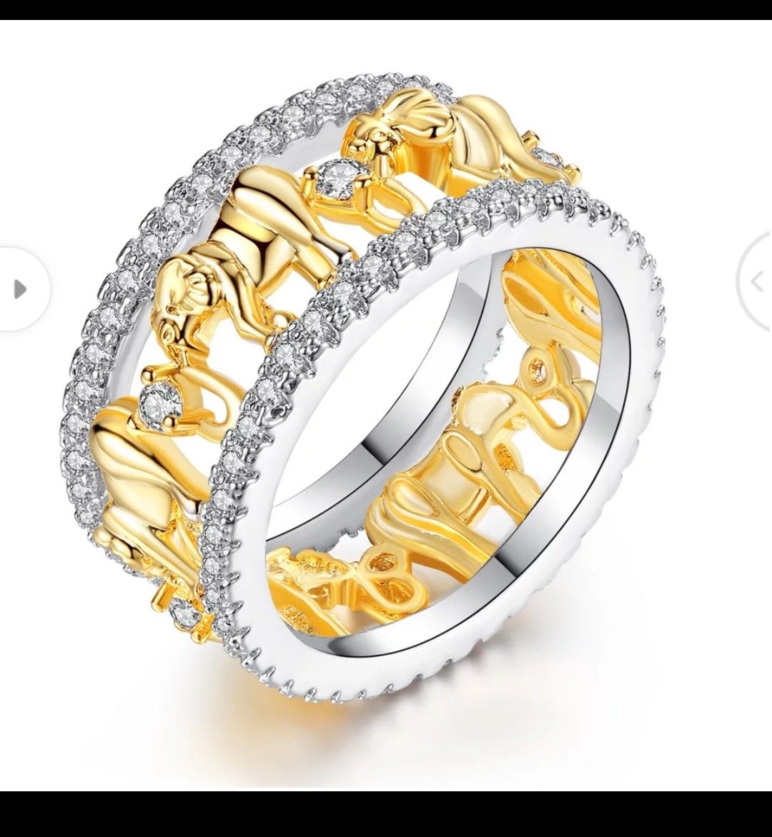 Golden Elephant Ring Female Zircon Ring Lady Wedding Ring Fashion Gift Creative Animal Jewelry Party Personality Decoration