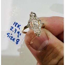 18K Solid Gold Wedding Ring CUBIC ZIRCONIUM STONES 2.7Gr Size 8