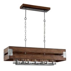 New Ackwood 7-Light Dark Wood Rectangular Chandelier Light Clear Seeded Glass Shades