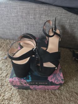 Kelly & Katie Black Suede Block Heel Sandals