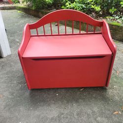 Red rolling storage bench