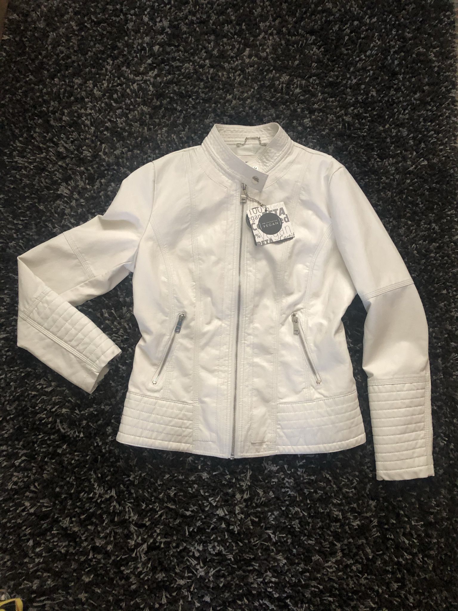 Adorable Vegan White Leather Moto Jacket