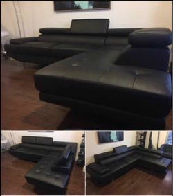 BLACK leather SECTIONAL w/ ADJUSTABLE HEADRESTS 🛋️ 