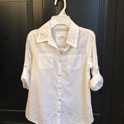 Girls JUSTICE White button down shirt with sequence and roll up sleeves… Size-10
