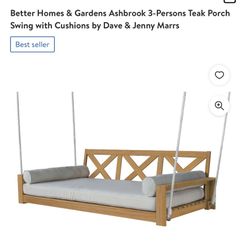Better Homes & Gardens Ashbrook 3-Persons Teak Porch Swing with Cushions by Dave & Jenny Marrs