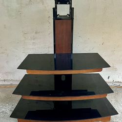 Flat TV Stand  With 3 Tier Black Glass Shelves     