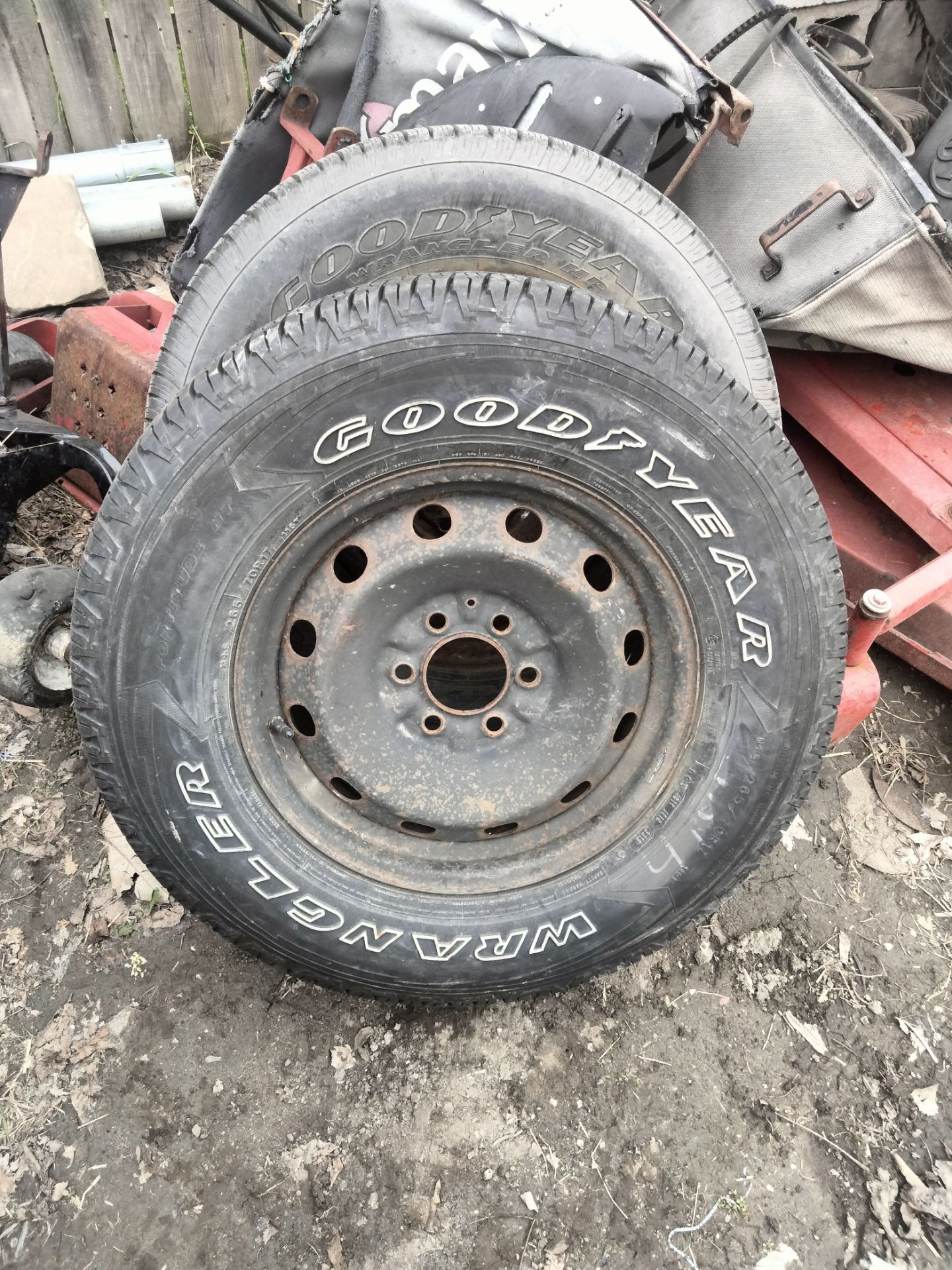 Two good six lug tires 17 inch they match Goodyear like brand new ready to bolt on or switch on wheels