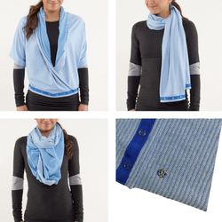 Lululemon Vinyasa Snap Scarf wrap shawl Easter egg/Royal Blue  Perfect for travel  Versatile for the beach  72% NYLON 22% POLYESTER 6% SPANDEX LYCRA® 