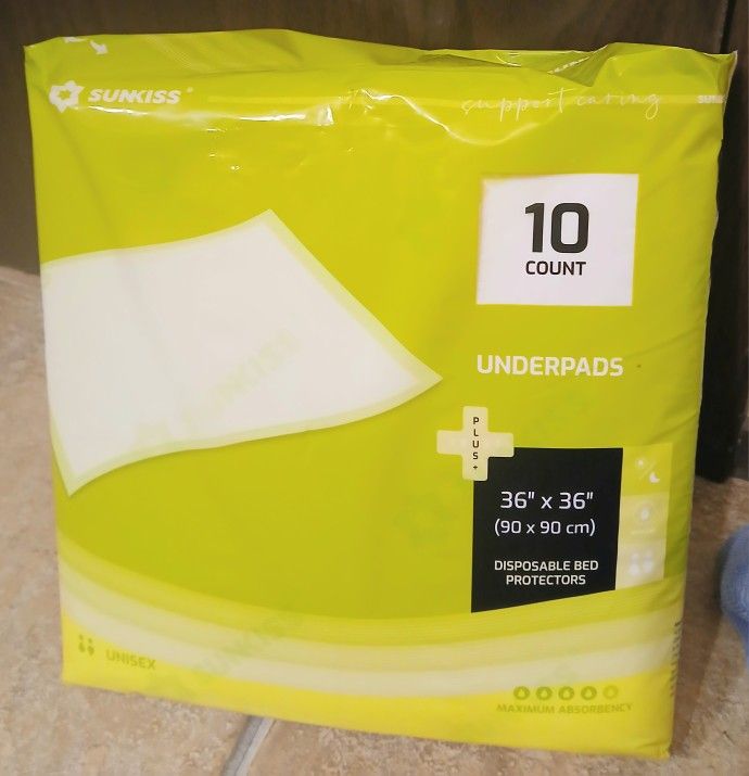 (3) SUNKISS TRUSTPLUS+ 36" x 36" (90 x 90 cm) Disposable Bed Protectors/ Underpads 10ct/each