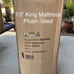 Brand New. 13” King Size Mattress. Hybrid MemoryFoam/innerspring. Plush Rated Feel