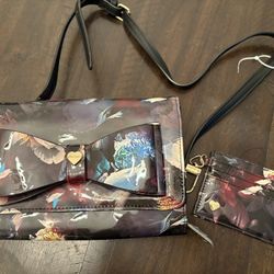 NWOT Betsey Johnson Floral Patent Leather Xodnai Crossbody Purse and key wallet 