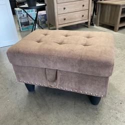 Winston Porter 28.5" Tufted Linen Fabric Storage Ottoman Bench，Footstool With Nailhead Trim