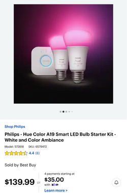 Philips Hue A19 Smart LED Bulb Starter Kit