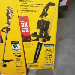 16" DEWALT CORDLESS CHAINSAW/17" WEEDEATER  BUNDLE 