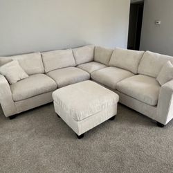 Corduroy Sectional Sofa With Ottoman