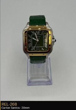 Two-Tone Square Wristwear with Green Face and Gold Bezel