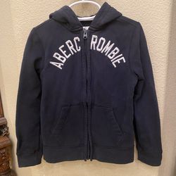 ABERCROMBIE Kids Navy Spell Out Embroidery Hoodie Zip Jacket Size 7-8Y-Unisex