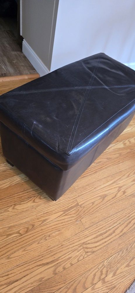 Brown Leather Storage Ottoman