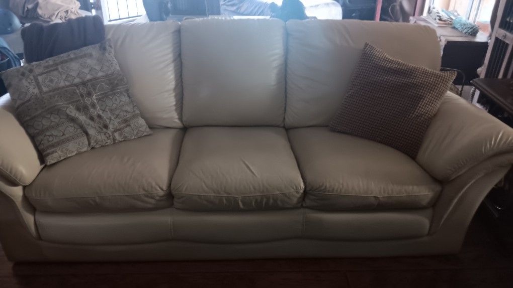 Leather Cream Colored Couch