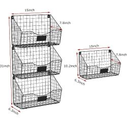 3 Metal Wire Baskets Bins Can Be Wall Mounted  Holds Legal Size Folders