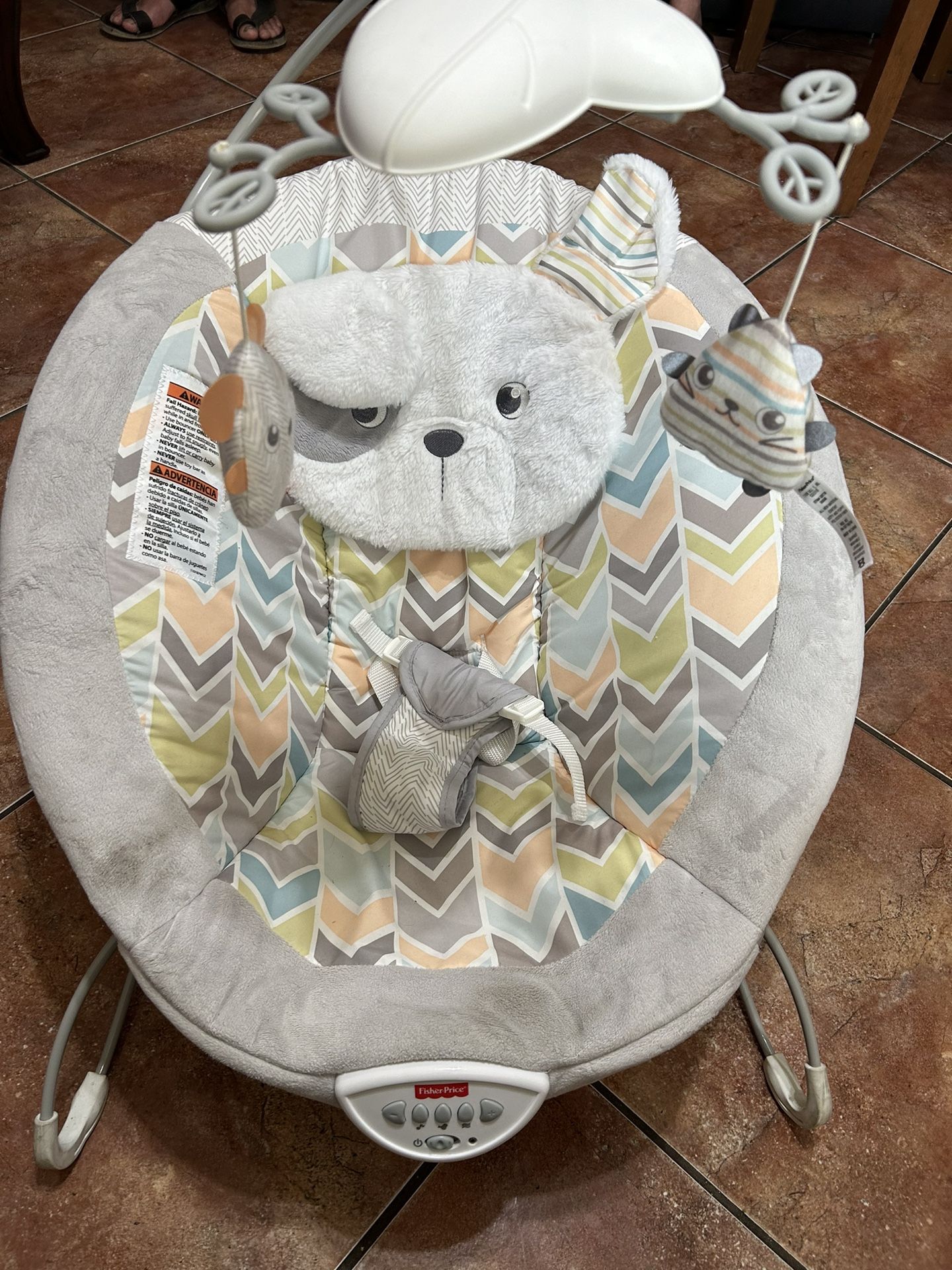 Bouncing Baby Seat with Overhead Mobile, Music and Calming Vibrations, White