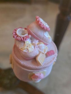 Vintage Baby Shoe Trinket Box with Teddy Bear Design