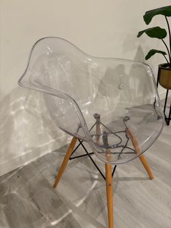 Clear Acrylic Shell Chair with Wood Legs