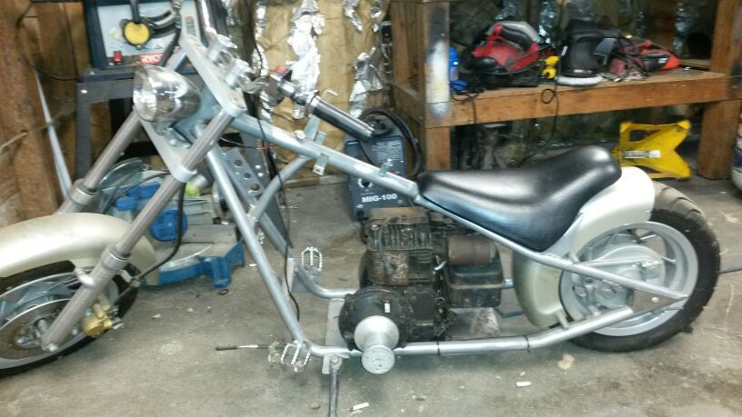 Mini chopper rolling chassis with 3.5 brigs engine. Needs cleaned up and installed.