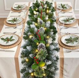 2Pcs 9FT Prelit Artificial Christmas Garland with Color Changing Lights and Timer by Batteries Operated for Mantle Table Stairs Fireplace Xmas Decorat