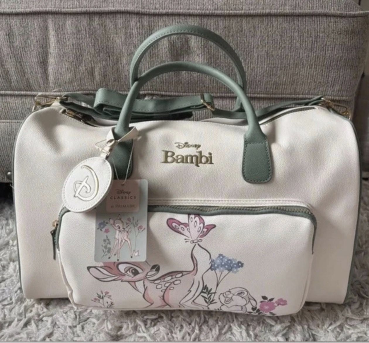 Disney Bambi Weekender Travel Duffle Bag Large Cream Green - NWT