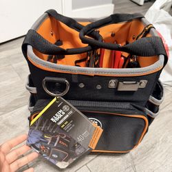 Klein Tools Tool Bag with Shoulder Strap Has 40 Pockets for Tool Storage and Orange Interior