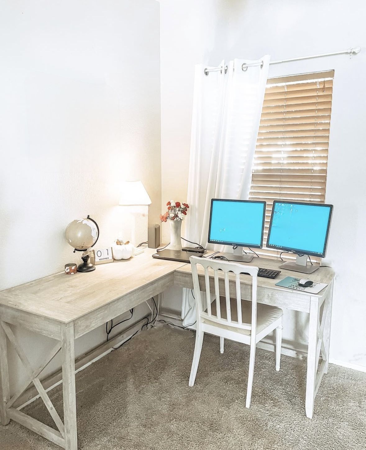 Bush Furniture Key West 60W Modern Farmhouse L Shaped Desk in Washed Gray, 60-Inch Corner Computer Table for Home Office Workspace